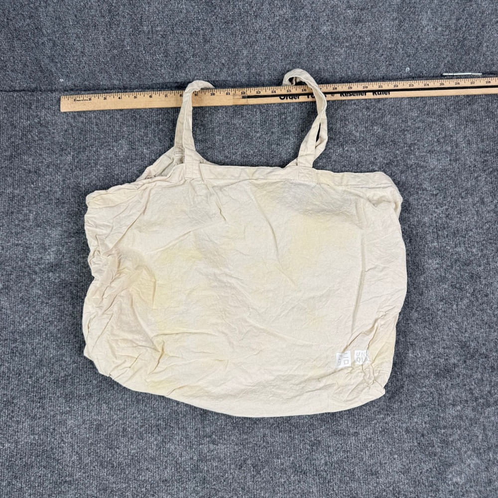 Uniqlo Tote Bag Unisex OS Beige Cotton Eco Friendly Reusable Logo Stained Fair